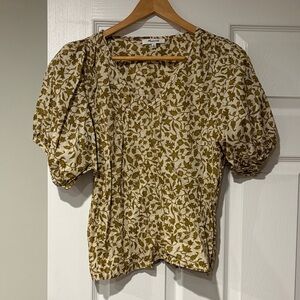 Madewell Olive and Cream Floral Blouse